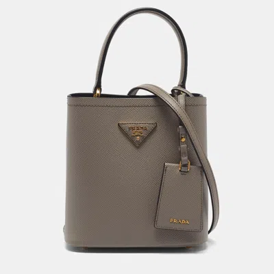 Pre-owned Prada Panier Small Grey Saffiano Cuir Leather Bag In Gray