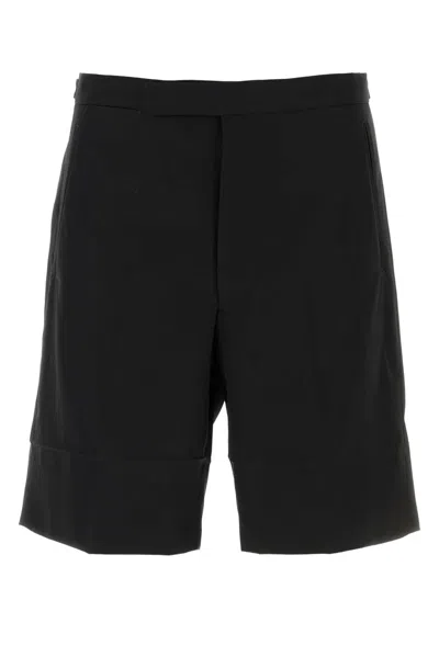 Prada Cotton Bermuda Shorts Straight Cut Cuffed Hem In Black