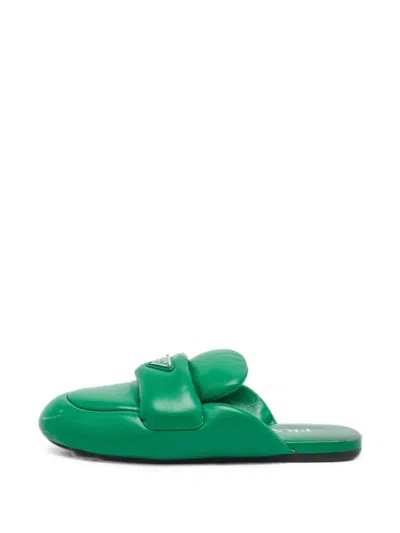 Pre-owned Prada Pantofole Padded Leather Mules In Green
