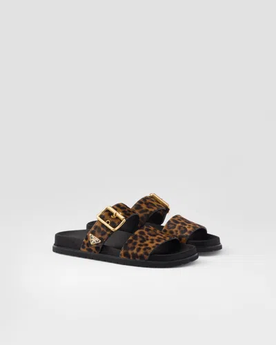 Prada Printed Leather Slides In Honey