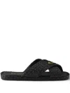 Prada Criss-cross Raffia Slides In Schwarz