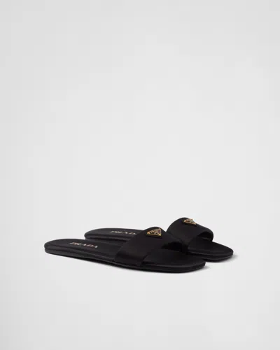 Prada Satin Slides In Black
