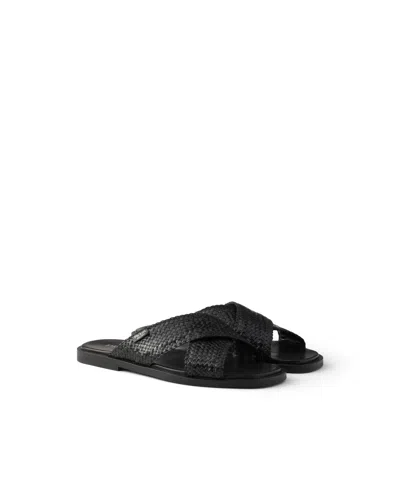 Prada Men's Crisscross Slides In Black