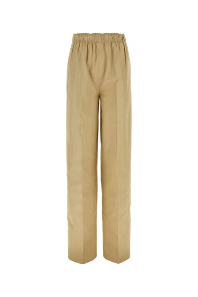 PRADA PANTALONE DALLA GAMBA AMPIA IN COTONE BEIGE DONNA