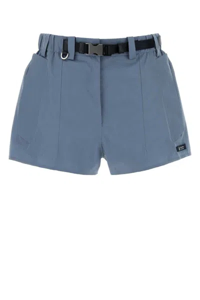 Prada Canvas Shorts Belt Loops Pleated Front In Blue
