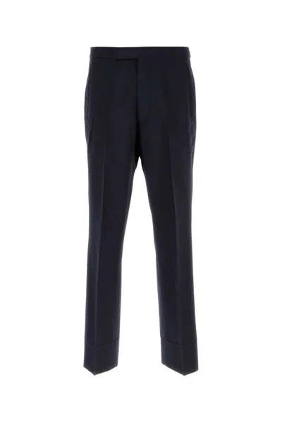 Prada Wool Blend Trousers Pleated Front Cuffed Hem In Blue