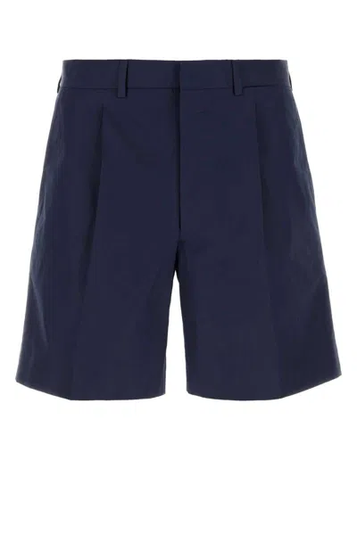 Prada Comfortable Bermuda Shorts Elastic Waistband In Blue