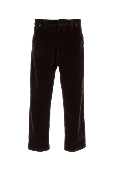 Prada Velvet Denim Trousers With Pockets And Loops In Brown