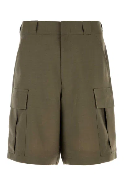 Prada Mohair Blend Bermuda Shorts Cargo Design In Green