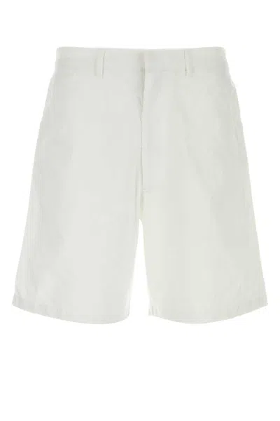 Prada Custom Fit Cotton Shorts With Back Pockets In White
