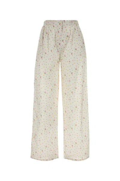 Prada All-over Print Wide Leg Cotton Trousers In Neutral