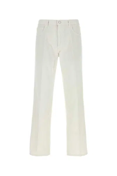 Prada Cotton Tailored Trousers Belt Loops Pockets In Neutral