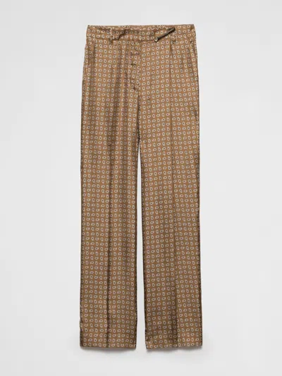 Prada Paisley Wide Leg Silk Twill Pants In Sughero