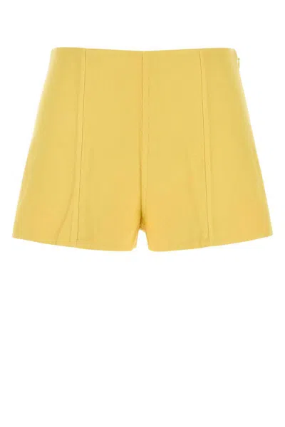 Prada High-waisted Cotton Shorts Seam Detailing In Yellow