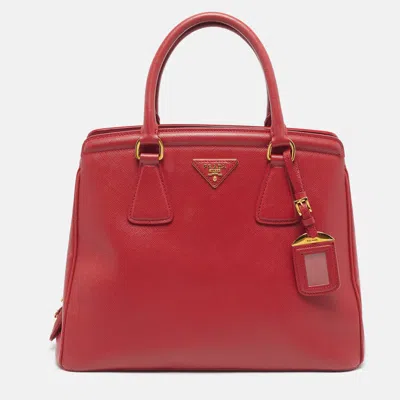 Pre-owned Prada Parabole Red Saffiano Lux Leather Tote