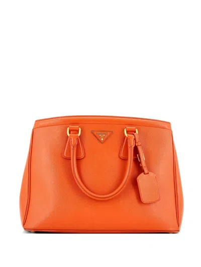 Pre-owned Prada Parabole Saffiano Leather Medium Tote Bag In Orange