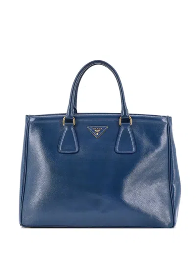 Pre-owned Prada Parabole Vernice Saffiano Leather Medium Tote Bag In Blue