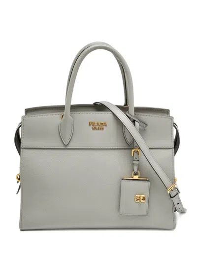 Pre-owned Prada Paradigme Leather Tote Bag In Gray