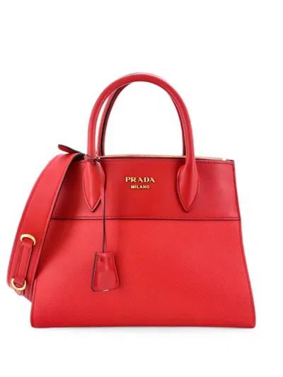 Pre-owned Prada Paradigme Tote Saffiano With City Calf Small Satchel In Red