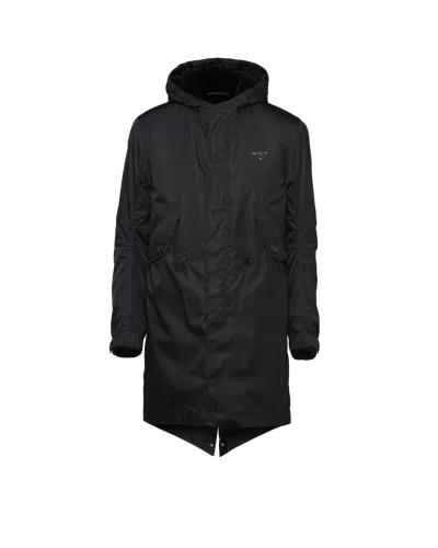 Prada Re-nylon Hooded Coat In Nero
