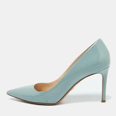 Pre-owned Prada Pastel Blue Patent Leather Pointed Toe Pumps Size 38.5
