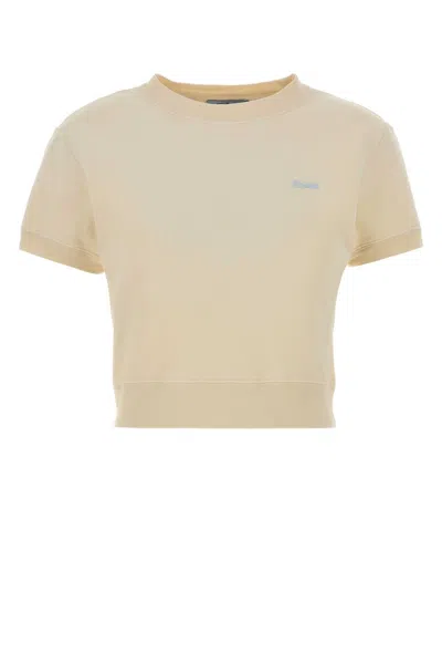 Prada Cotton Crop T Shirt Short Sleeves Crew Neck In Neutral