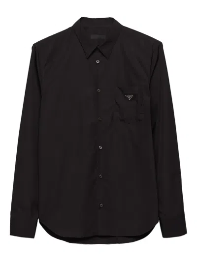 Prada Patch-pocket Cotton Shirt In Black