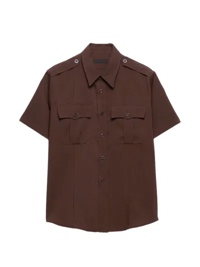 Prada Patch-pocket Short-sleeve Shirt In Brown