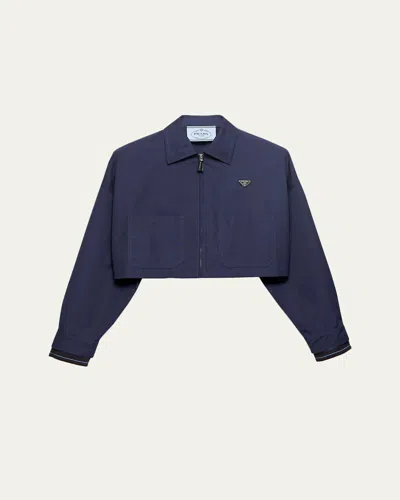 Prada Patch-pocket Cotton Crop Zip Jacket In Blue