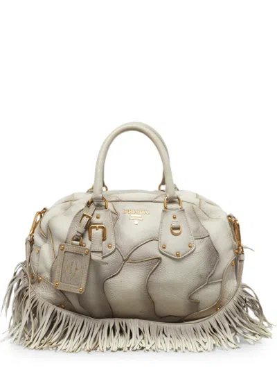 Pre-owned Prada Patchwork Fringe-trimmed Bowler Bag In Gray