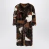 Prada Patchwork Shearling Coat In Multi