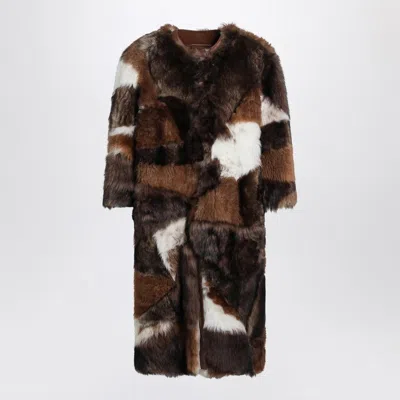 Prada Patchwork Shearling Coat In Multi