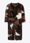 Prada Patchwork Shearling Coat In Multi