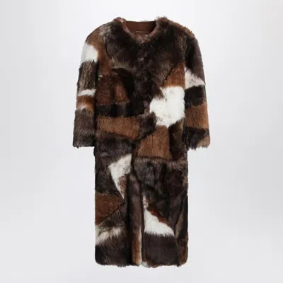 Prada Patchwork Shearling Coat In Transparent