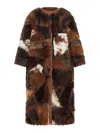 Prada Patchwork Shearling Coat In Brown
