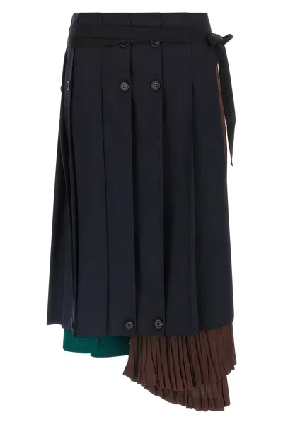 Prada Asymmetric Patchwork Skirt In Virgin Wool In Black