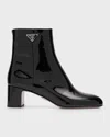 PRADA PATENT BLOCK-HEEL ANKLE BOOTIES