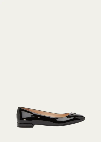 Prada Patent Calfskin Logo Ballerina Flats In Nero