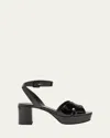 Prada Patent Crisscross Ankle-strap Platform Sandals In Black