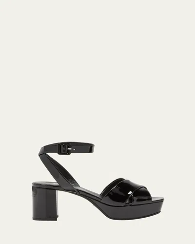 Prada Patent Crisscross Ankle-strap Platform Sandals In Black