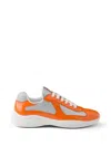 Prada Men's Patent Leather And Technical Fabric  America's Cup Sneakers In Orange