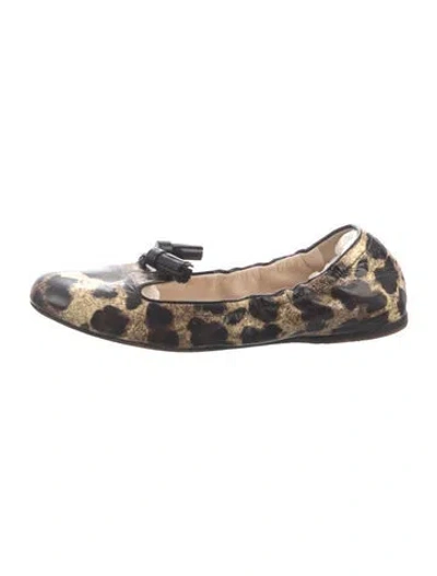 Pre-owned Prada Patent Leather Animal Print Ballet Flats In Neutrals