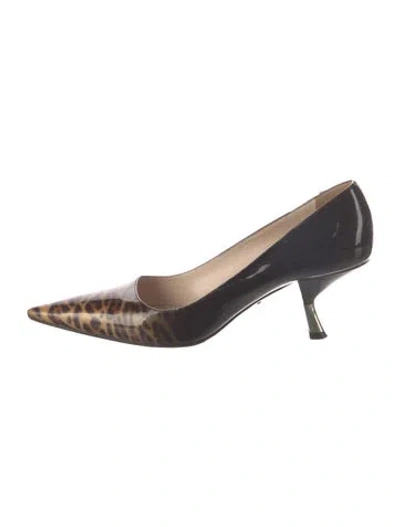 Pre-owned Prada Patent Leather Animal Print Pumps In Brown