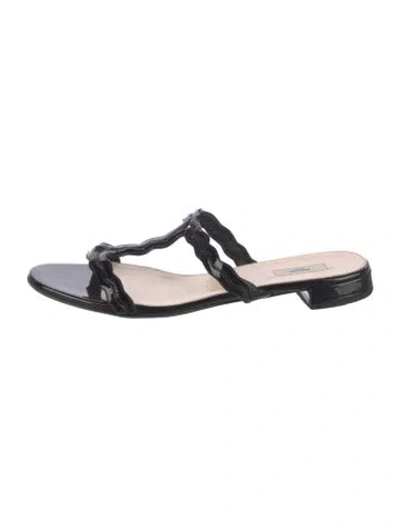 Pre-owned Prada Patent Leather Animal Print Slides In Black