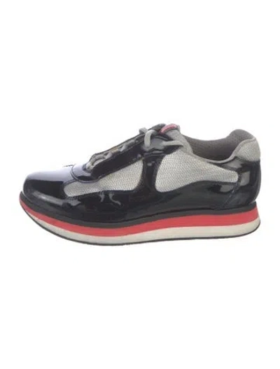 Pre-owned Prada Patent Leather Athletic Sneakers In Blue