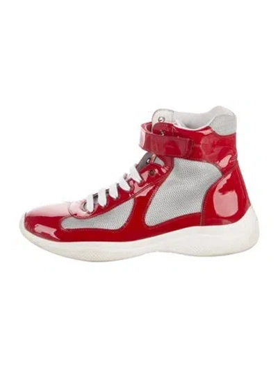 Pre-owned Prada Patent Leather Athletic Sneakers In Red