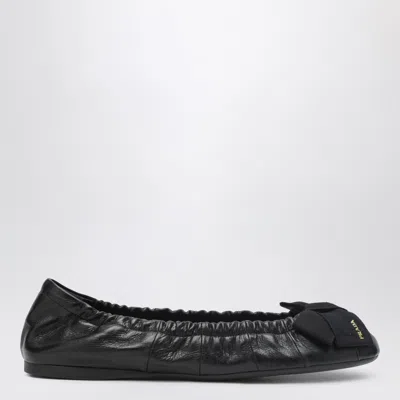 Prada Patent Leather Ballet Flats With Bow In Black