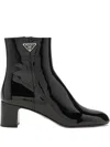 Prada Patent-leather Block-heel Boots In Black