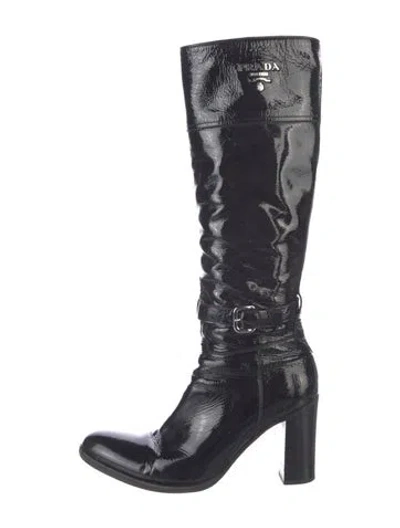 Pre-owned Prada Patent Leather Boots In Black