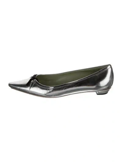 Pre-owned Prada Patent Leather Bow Accents Ballet Flats